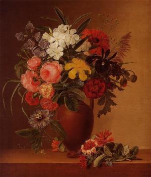 Johan Laurentz Jensen : Still Life with Flowers in an Earthenware Vase